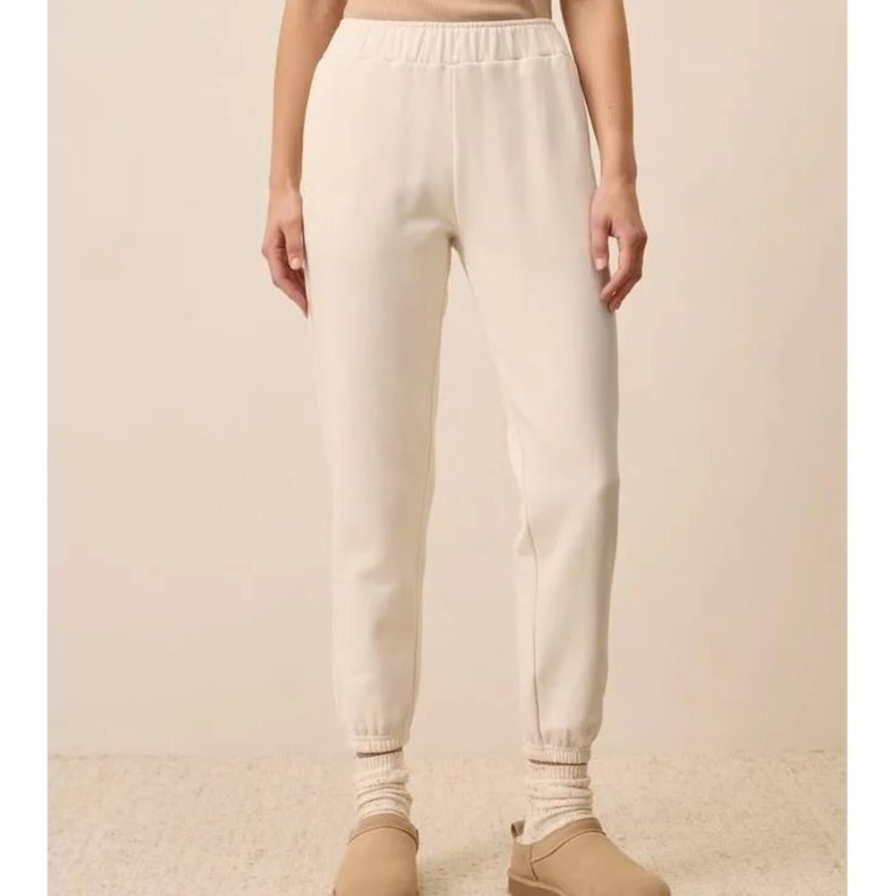 Pact Organic Cotton Brushed Fleece Jogger‎ Sweatpants Off-White Cream Bone Small